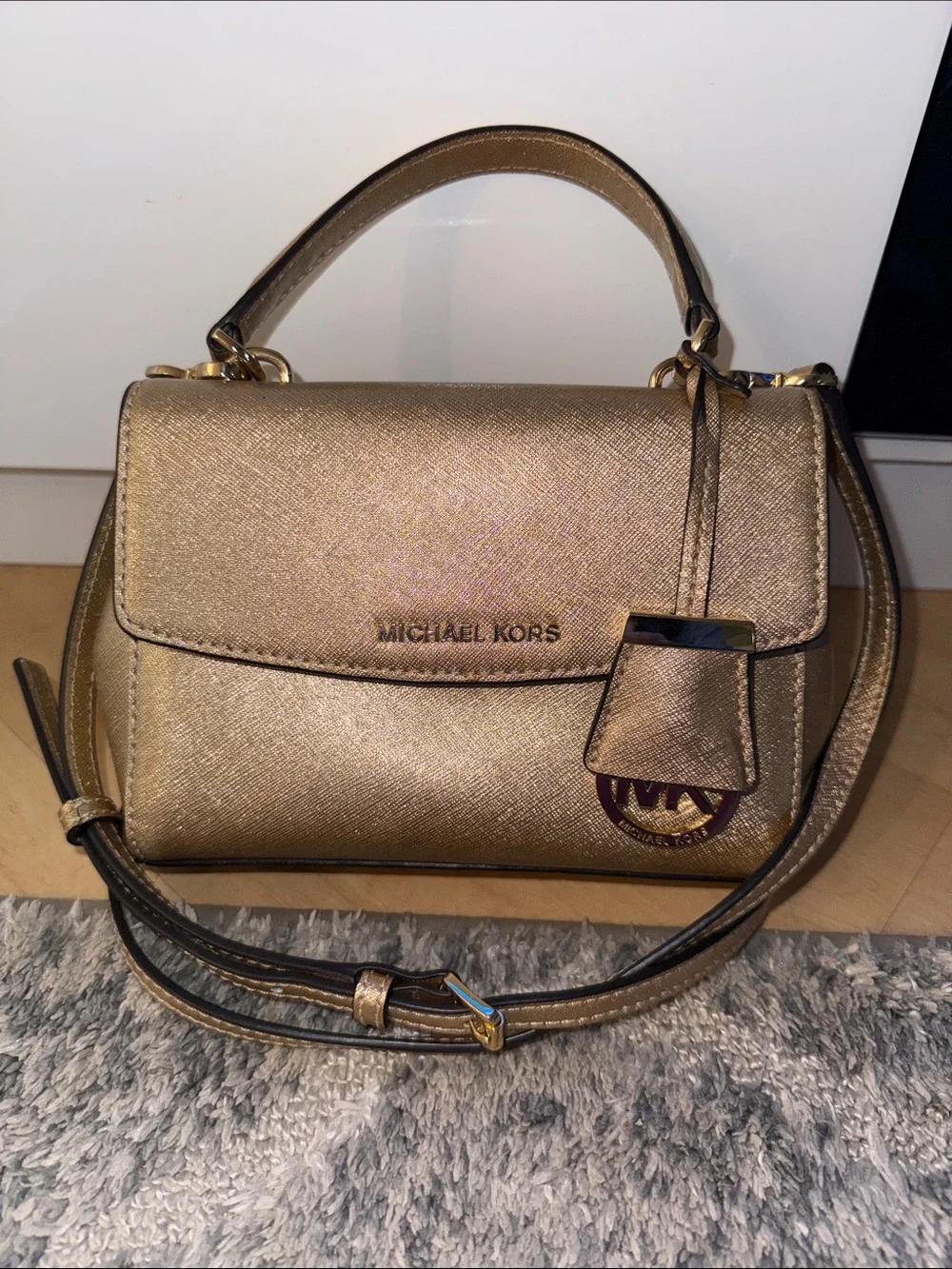 Michael Kors Ava Small Satchel in Metallic Gold Champagne finish